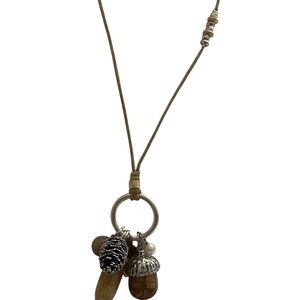 J. Jill Silver & Brown Bohemian Charms Adjustable Length Linen Necklace Pendant